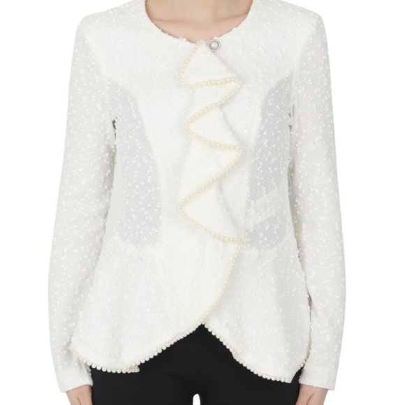 Joseph Ribkoff Boucle Peplum Topper with Pearl Details - Picture 1 of 9